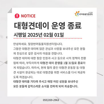 대형견 데이 운영 종료 안내